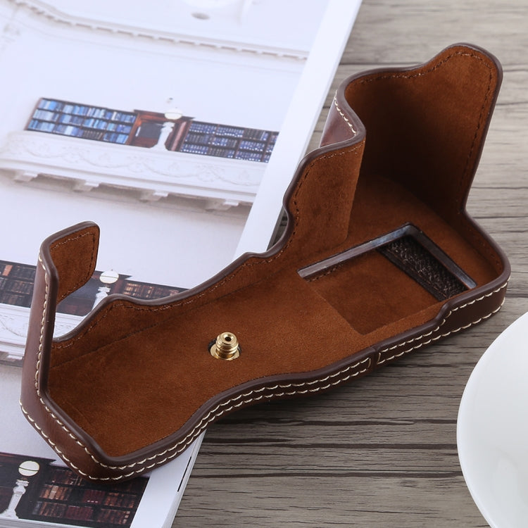 1/4 inch Thread PU Leather Camera Half Case Base for FUJIFILM X-H1 (Coffee) by bashfashion