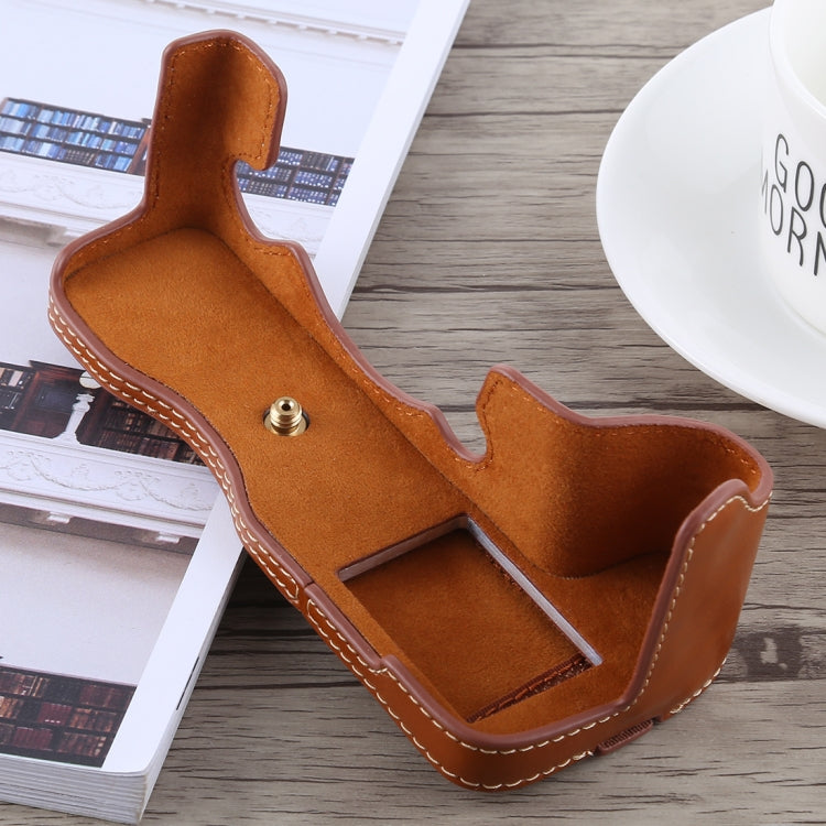 1/4 inch Thread PU Leather Camera Half Case Base for FUJIFILM X-H1 (Brown) by bashfashion