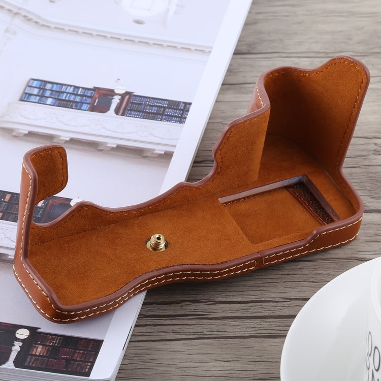 1/4 inch Thread PU Leather Camera Half Case Base for FUJIFILM X-H1 (Brown) by bashfashion