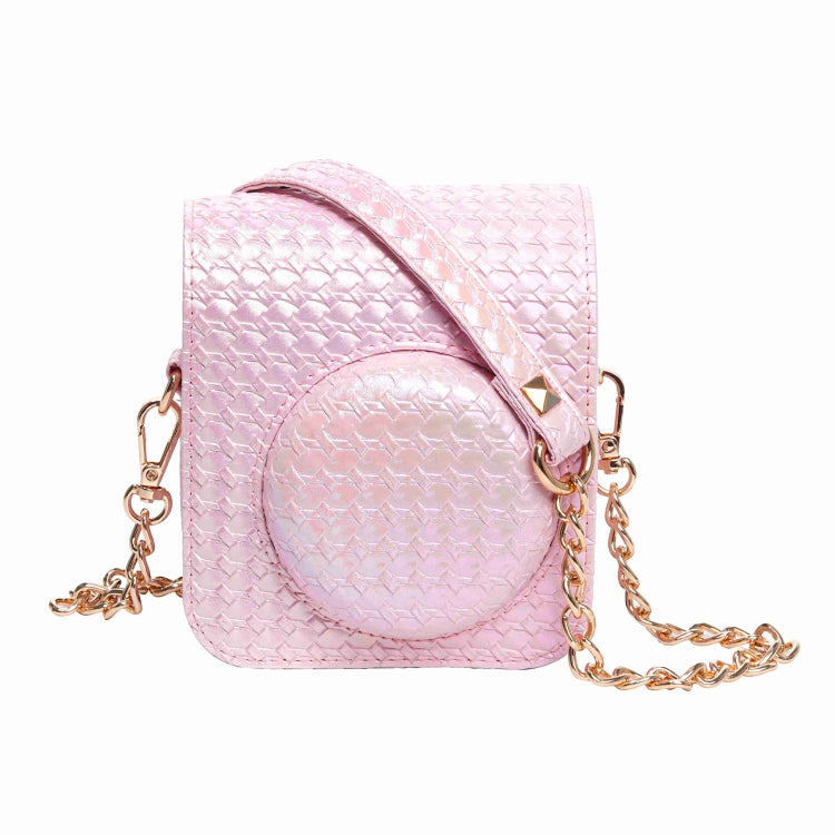 For FUJIFILM instax mini 12 Colorful Woven Leather Case Full Body Camera Bag + Photo Album with Strap (Pink) by bashfashion