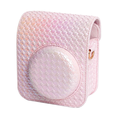 For FUJIFILM instax mini 12 Colorful Woven Leather Case Full Body Camera Bag + Photo Album with Strap (Pink) by bashfashion