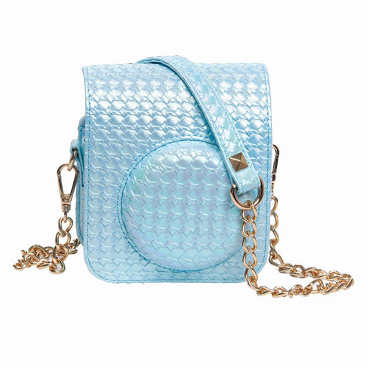 For FUJIFILM instax mini 12 Colorful Woven Leather Case Full Body Camera Bag + Photo Album with Strap (Blue) by bashfashion