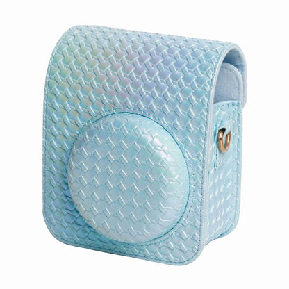 For FUJIFILM instax mini 12 Colorful Woven Leather Case Full Body Camera Bag + Photo Album with Strap (Blue) by bashfashion
