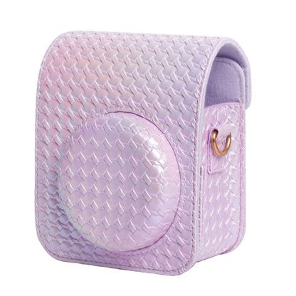 For FUJIFILM instax mini 12 Colorful Woven Leather Case Full Body Camera Bag + Photo Album with Strap (Purple) by bashfashion
