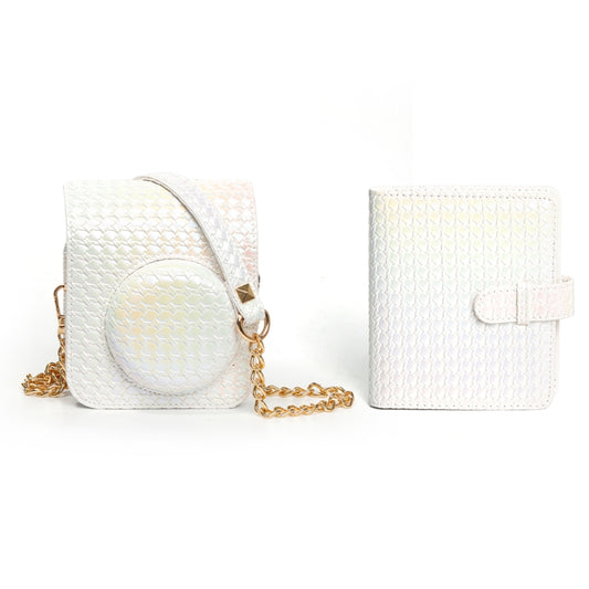 For FUJIFILM instax mini 12 Colorful Woven Leather Case Full Body Camera Bag + Photo Album with Strap (White) by bashfashion