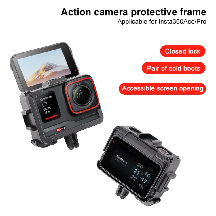 For Insta360 Ace / Ace Pro / Ace Pro 2 PC Cage Expansion Adapter Frame with Dual Cold Shoe Bases (Black) by bashfashion