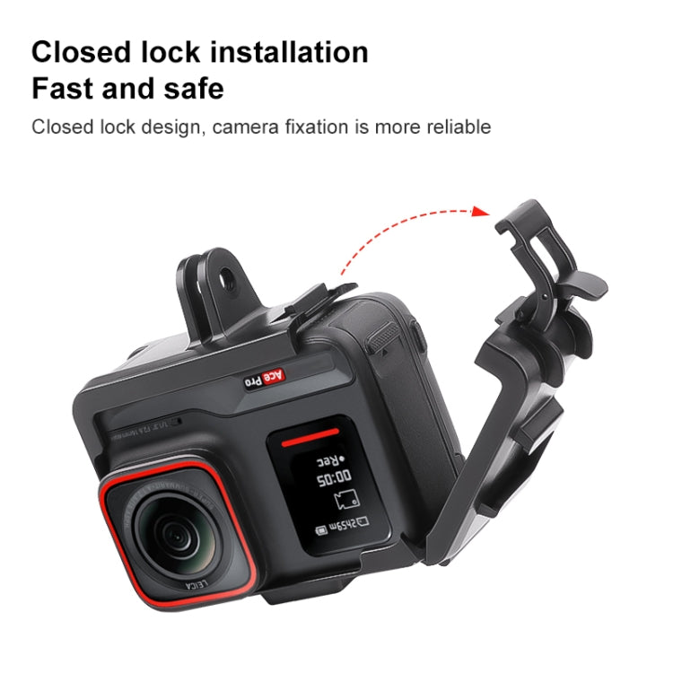 For Insta360 Ace / Ace Pro / Ace Pro 2 PC Cage Expansion Adapter Frame with Dual Cold Shoe Bases (Black) by bashfashion