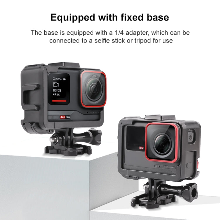 For Insta360 Ace / Ace Pro / Ace Pro 2 PC Cage Expansion Adapter Frame with Dual Cold Shoe Bases (Black) by bashfashion