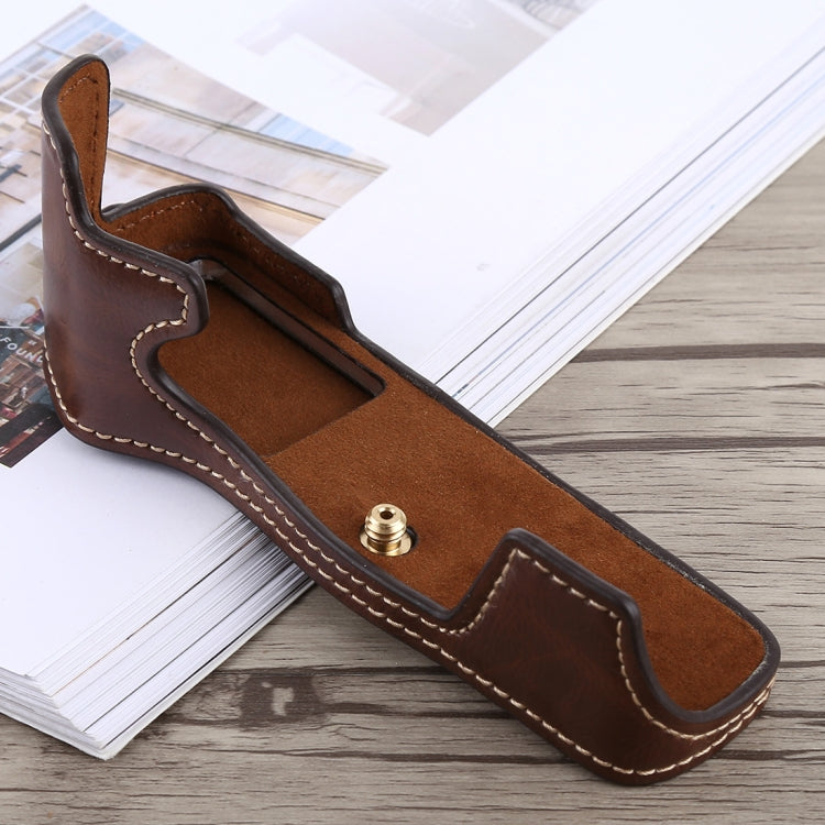 1/4 inch Thread PU Leather Camera Half Case Base for Olympus EM5 / EM5 Mark II (Coffee) by bashfashion
