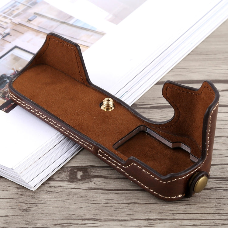 1/4 inch Thread PU Leather Camera Half Case Base for Olympus EM5 / EM5 Mark II (Coffee) by bashfashion