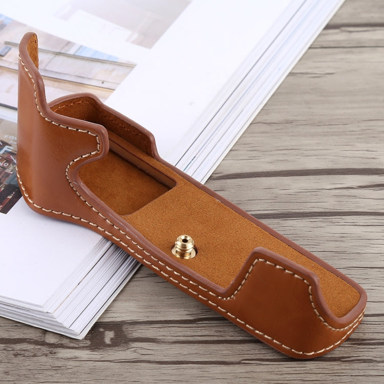 1/4 inch Thread PU Leather Camera Half Case Base for Olympus EM5 / EM5 Mark II (Brown) by bashfashion