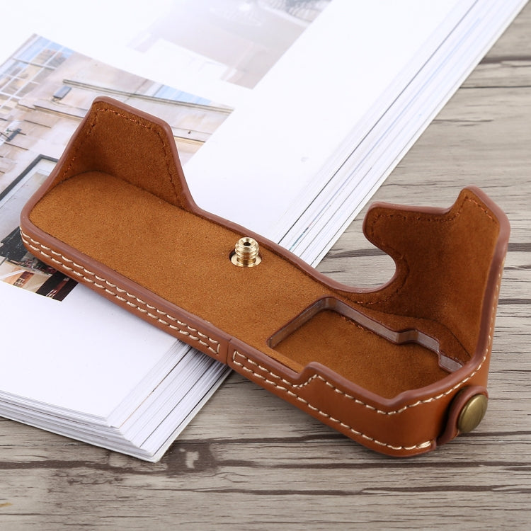 1/4 inch Thread PU Leather Camera Half Case Base for Olympus EM5 / EM5 Mark II (Brown) by bashfashion