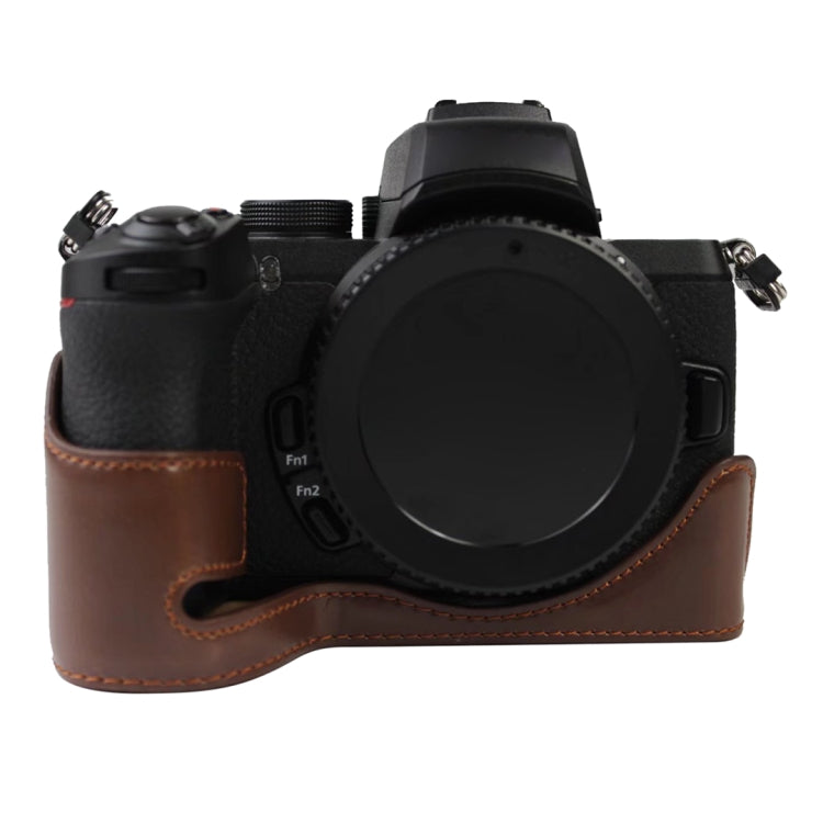 1/4 inch Thread PU Leather Camera Half Case Base for Nikon Z50(Coffee) by bashfashion