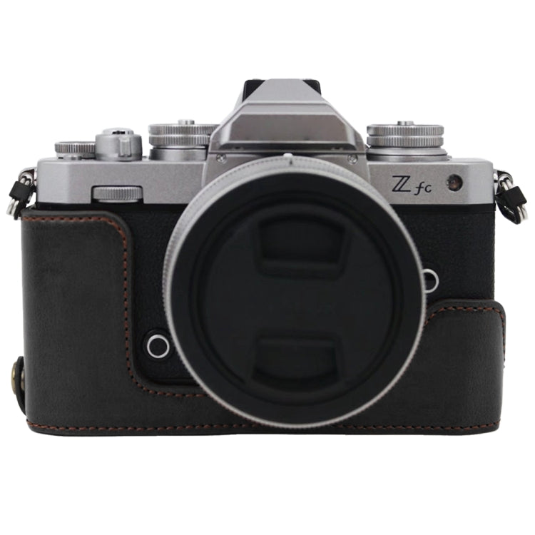 1/4 inch Thread PU Leather Camera Half Case Base for Nikon Z fc (Black) by bashfashion