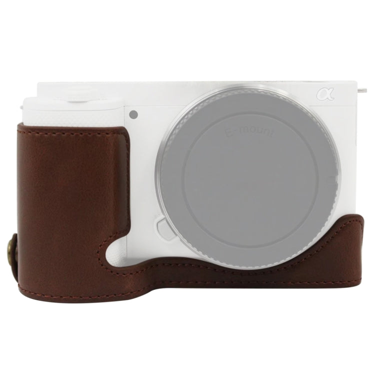 1/4 inch Thread PU Leather Camera Half Case Base for Sony ZV-E10 / ZV-E10L (Coffee) by bashfashion