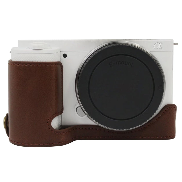 1/4 inch Thread PU Leather Camera Half Case Base for Sony ZV-E10 / ZV-E10L (Coffee) by bashfashion