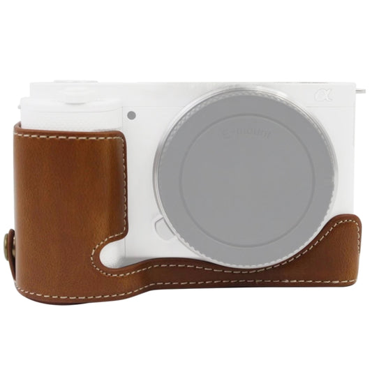 1/4 inch Thread PU Leather Camera Half Case Base for Sony ZV-E10 / ZV-E10L (Brown) by bashfashion