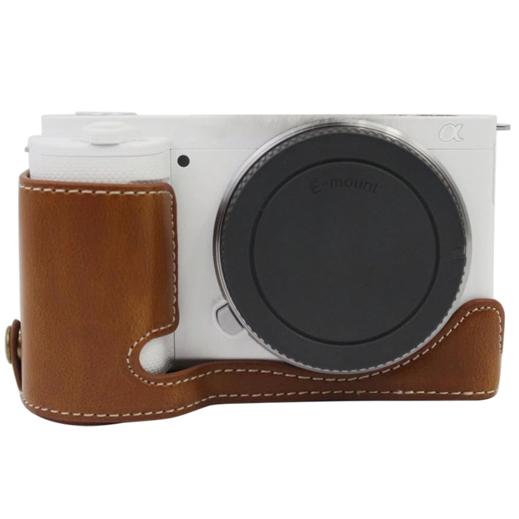 1/4 inch Thread PU Leather Camera Half Case Base for Sony ZV-E10 / ZV-E10L (Brown) by bashfashion