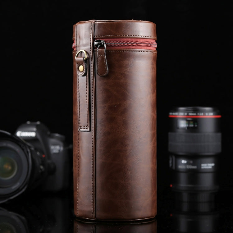 Extra Large Lens Case Zippered PU Leather Pouch Box for DSLR Camera Lens, Size: 24.5*10.5*10.5cm(Coffee) by bashfashion
