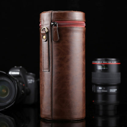 Extra Large Lens Case Zippered PU Leather Pouch Box for DSLR Camera Lens, Size: 24.5*10.5*10.5cm(Coffee) by bashfashion