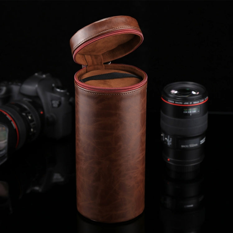 Extra Large Lens Case Zippered PU Leather Pouch Box for DSLR Camera Lens, Size: 24.5*10.5*10.5cm(Coffee) by bashfashion