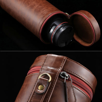 Extra Large Lens Case Zippered PU Leather Pouch Box for DSLR Camera Lens, Size: 24.5*10.5*10.5cm(Coffee) by bashfashion