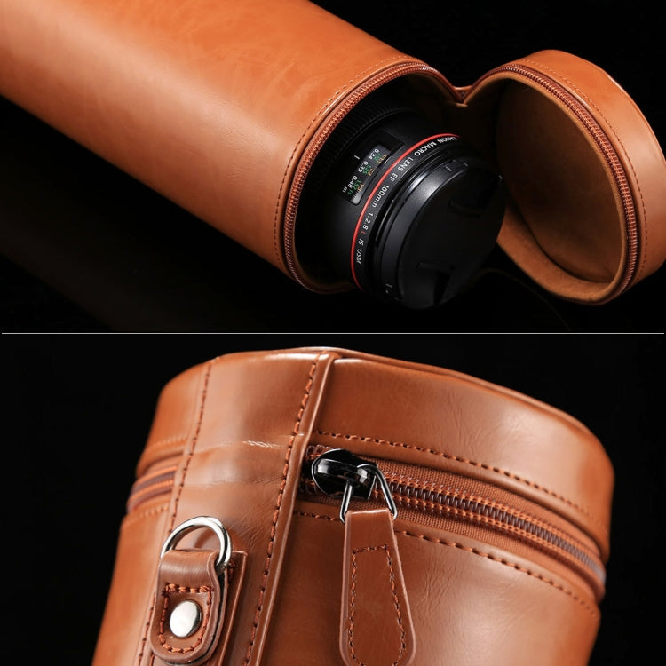 Extra Large Lens Case Zippered PU Leather Pouch Box for DSLR Camera Lens, Size: 24.5*10.5*10.5cm(Brown) by bashfashion