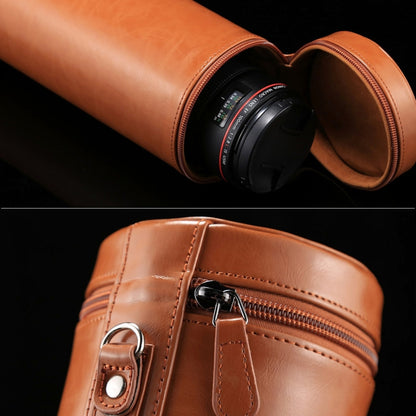 Extra Large Lens Case Zippered PU Leather Pouch Box for DSLR Camera Lens, Size: 24.5*10.5*10.5cm(Brown) by bashfashion