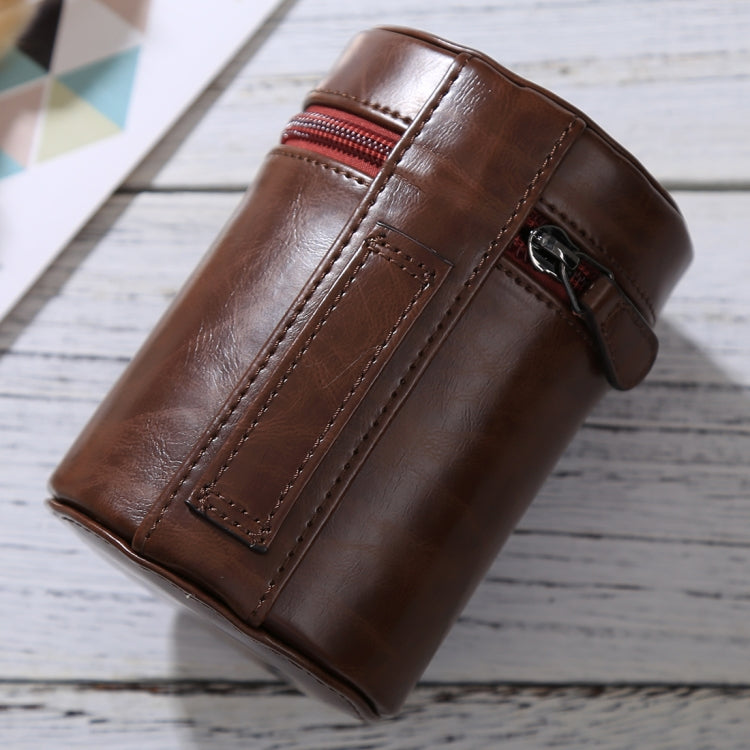 Medium Lens Case Zippered PU Leather Pouch Box for DSLR Camera Lens, Size: 13x9x9cm(Coffee) by bashfashion