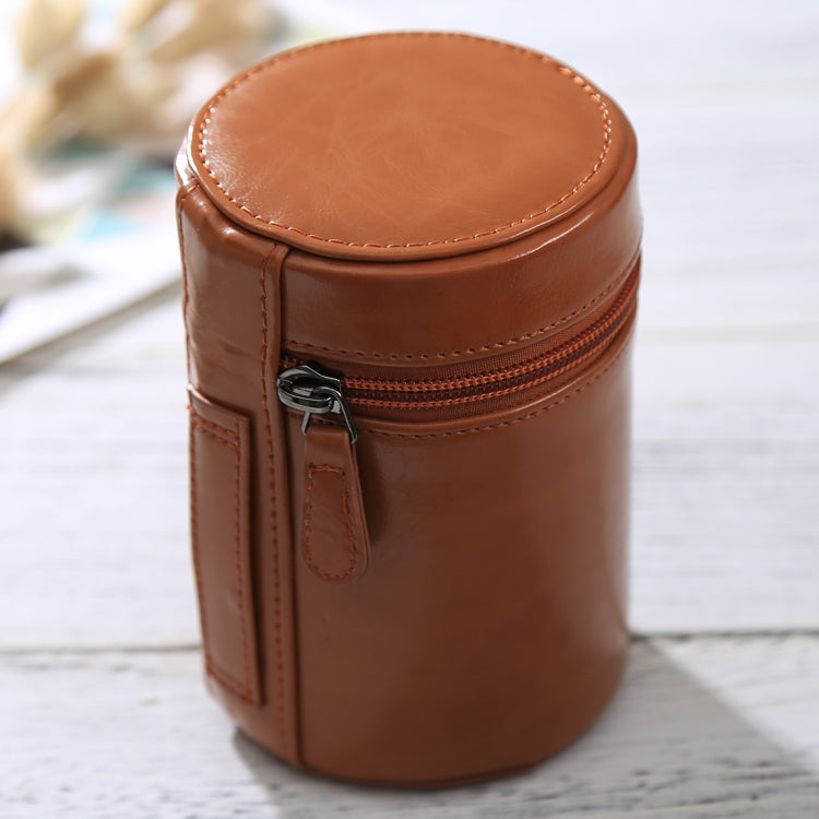 Medium Lens Case Zippered PU Leather Pouch Box for DSLR Camera Lens, Size: 13x9x9cm(Brown) by bashfashion