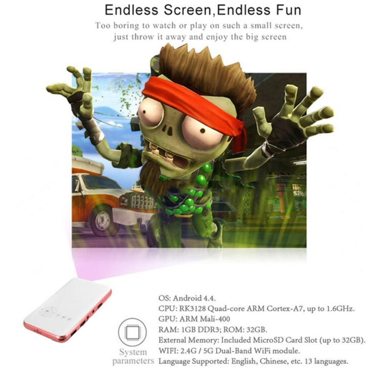 Wejoy DL-S6+ 1000 Lumens 854x480 Smart Mini Projector, RK3128 CPU, 1GB+32GB, Android 4.4, Bluetooth, WiFi, HDMI(Rose Gold) by WEJOY