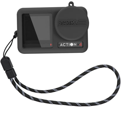 For DJI OSMO Action 4 / 3 STARTRC Silicone Shockproof Case with Lens Cap & Strap (Black) by STARTRC