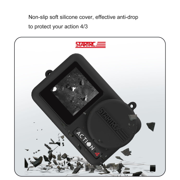 For DJI OSMO Action 4 / 3 STARTRC Silicone Shockproof Case with Lens Cap & Strap (Black) by STARTRC