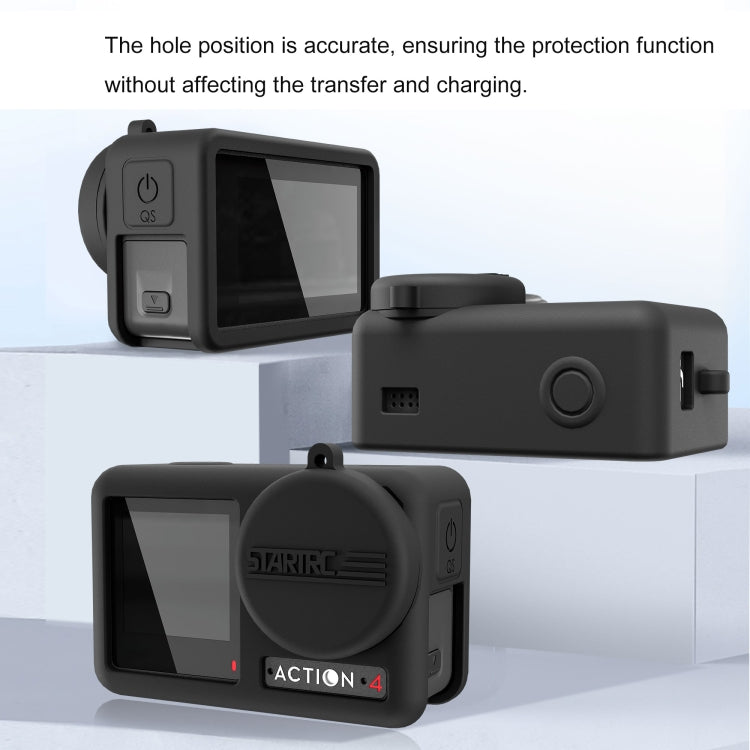 For DJI OSMO Action 4 / 3 STARTRC Silicone Shockproof Case with Lens Cap & Strap (Black) by STARTRC