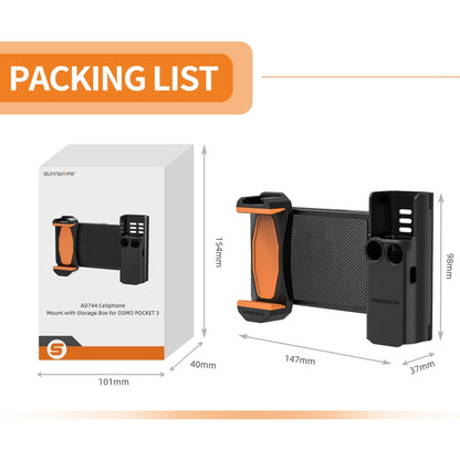 For DJI OSMO Pocket 3 Sunnylife OP3-AD744 Expanded Phone Clamp Holder with Storage Case (Black) by Sunnylife
