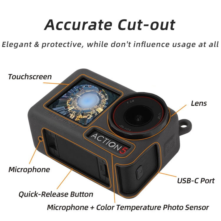 For DJI Osmo Action 5 Pro Sunnylife Silicone Protective Case Scratch-proof Camera Cover with Lanyard (Black) by Sunnylife