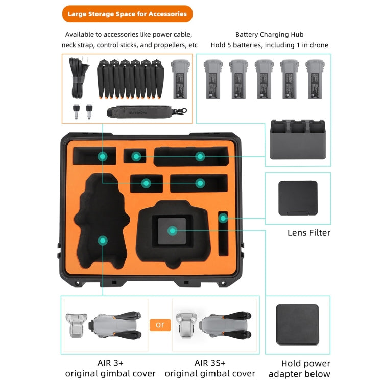 For DJI Air 3S / 3 Sunnylife Safety Carrying Case Large Capacity Waterproof Shock-proof Hard Travel Case (Black) by Sunnylife