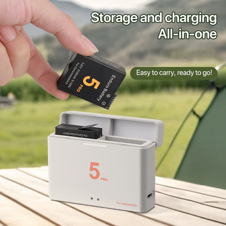 For DJI Osmo Action 5 Pro / 4 / 3 Battery Charger Box Dual-Slot Batteries Charger (White) by bashfashion