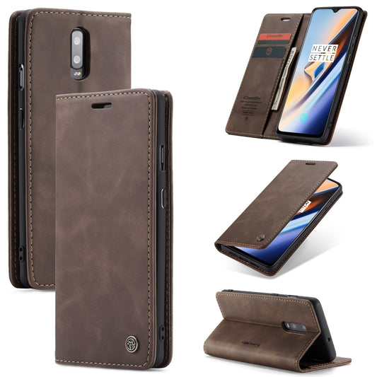 CaseMe-013 Multifunctional Horizontal Flip Leather Case with Card Slot & Holder for OnePlus 7(Coffee) by CaseMe