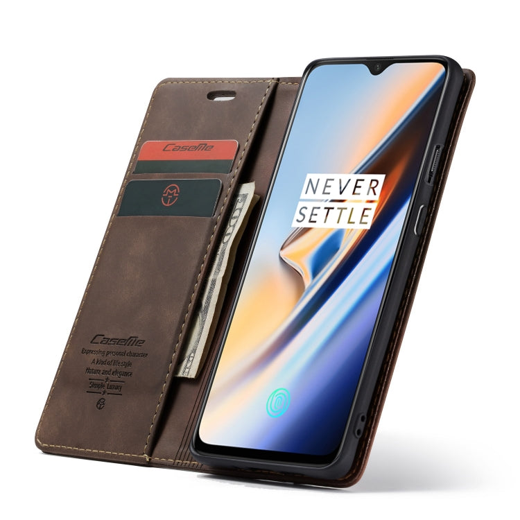 CaseMe-013 Multifunctional Horizontal Flip Leather Case with Card Slot & Holder for OnePlus 7(Coffee) by CaseMe