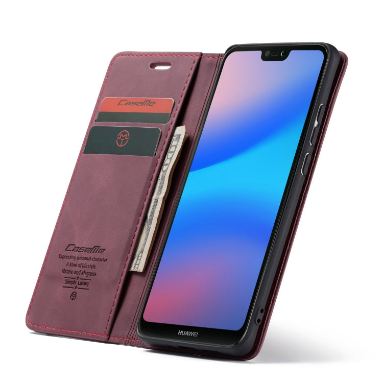 CaseMe-013 Multifunctional Horizontal Flip Leather Case with Card Slot & Holder for Huawei P20 Lite(Wine Red) by CaseMe