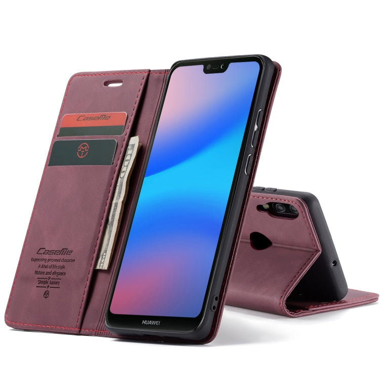 CaseMe-013 Multifunctional Horizontal Flip Leather Case with Card Slot & Holder for Huawei P20 Lite(Wine Red) by CaseMe