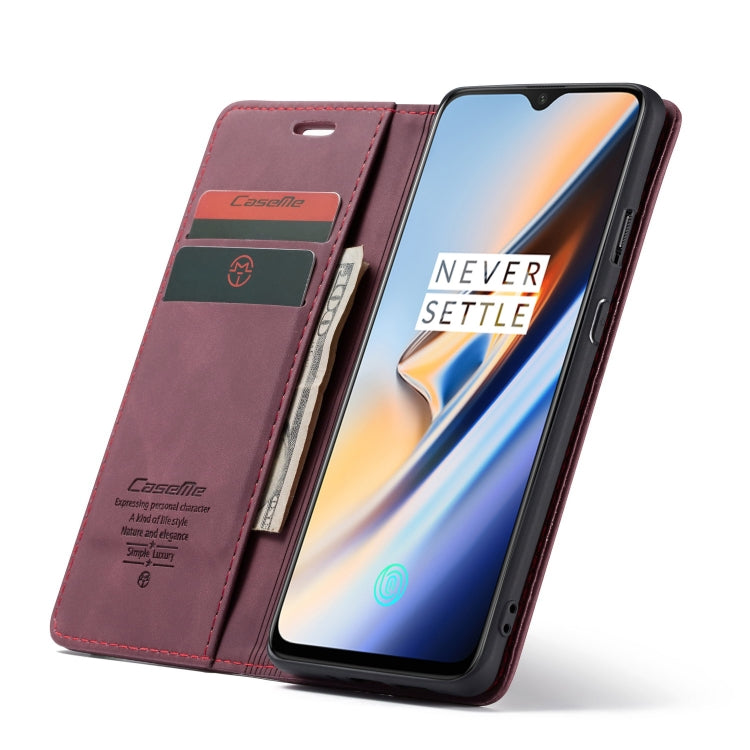 CaseMe-013 Multifunctional Horizontal Flip Leather Case with Card Slot & Holder for Oneplus 7(Wine Red) by CaseMe