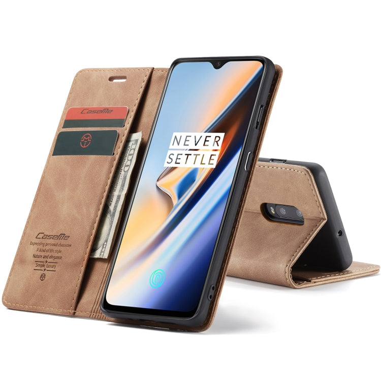 CaseMe-013 Multifunctional Horizontal Flip Leather Case with Card Slot & Holder for OnePlus 7(Brown) by CaseMe