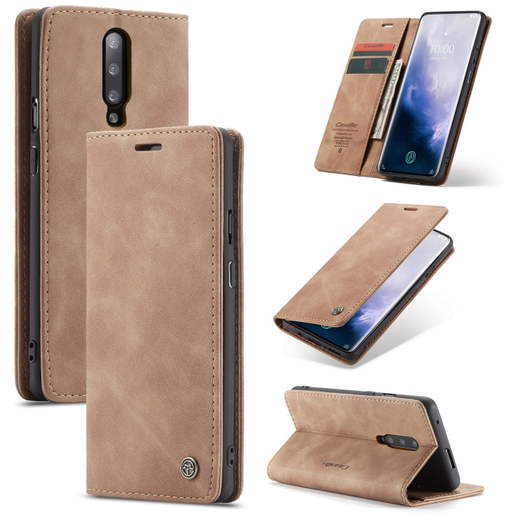 CaseMe-013 Multi-functional Retro Frosted Horizontal Flip Leather Case with Card Slot & Holder & Wallet For OnePlus 7 Pro(Brown) by CaseMe