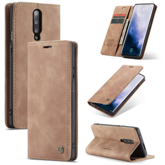 CaseMe-013 Multi-functional Retro Frosted Horizontal Flip Leather Case with Card Slot & Holder & Wallet For OnePlus 7 Pro(Brown) by CaseMe