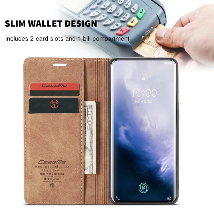 CaseMe-013 Multi-functional Retro Frosted Horizontal Flip Leather Case with Card Slot & Holder & Wallet For OnePlus 7 Pro(Brown) by CaseMe