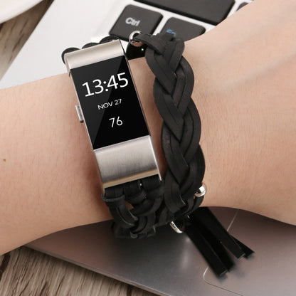For Fitbit Charge 2 Weave Leather Watch Band(Black) by bashfashion