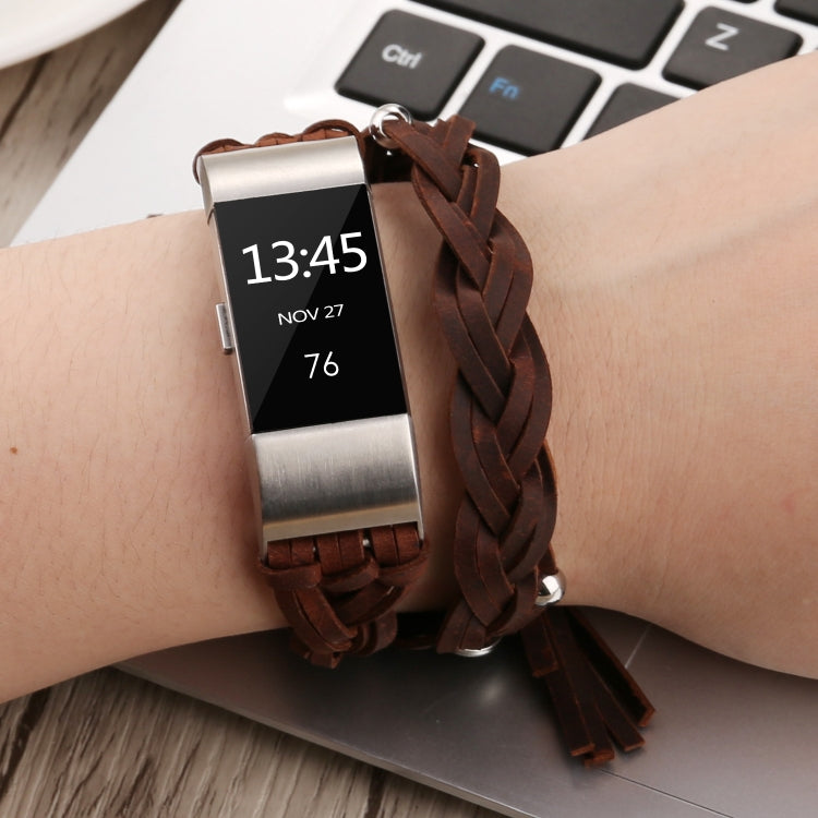 For Fitbit Charge 2 Weave Leather Watch Band(Brown) by bashfashion