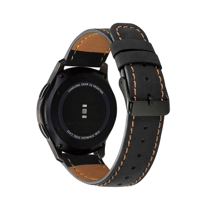 For Samsung Galaxy Watch 42mm Round Tail Genuine Leather Watch Band(Black) by bashfashion